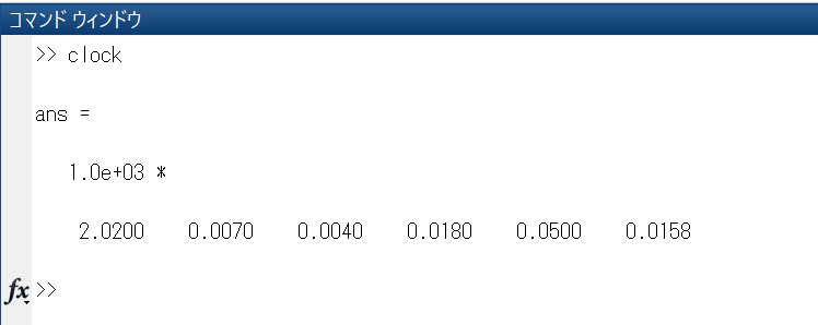 output of the clock function (format short)