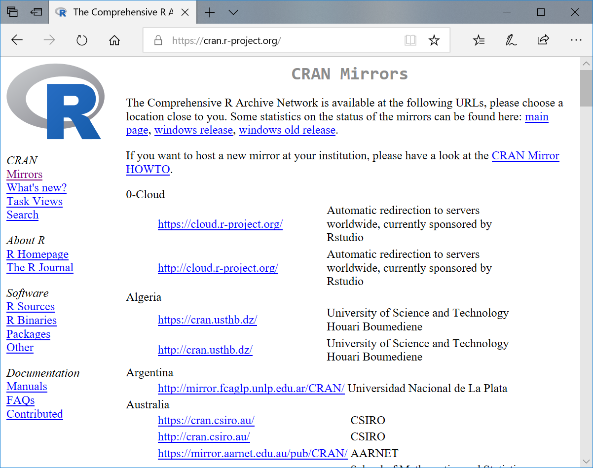 CRAN のミラーサイト一覧